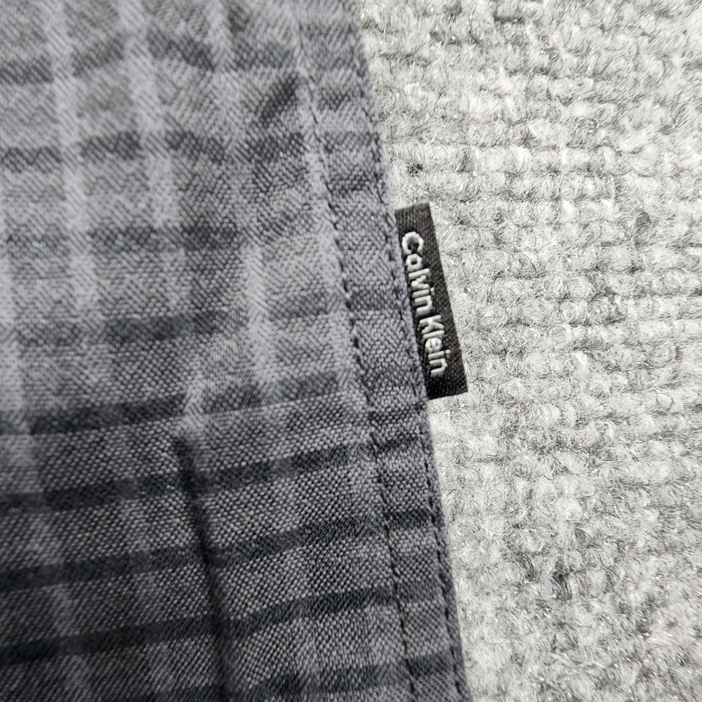Calvin Klein Mens XL Grey Black Check‎ Cotton Long Sleeve Button Down Shirt - Picture 5 of 7